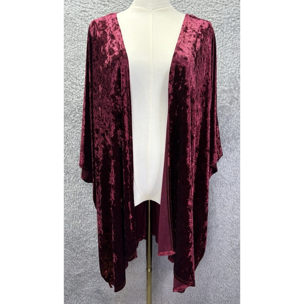 American City Wear Womens 3X Burgundy Velour Kimono Top Open Front Boho Made USA